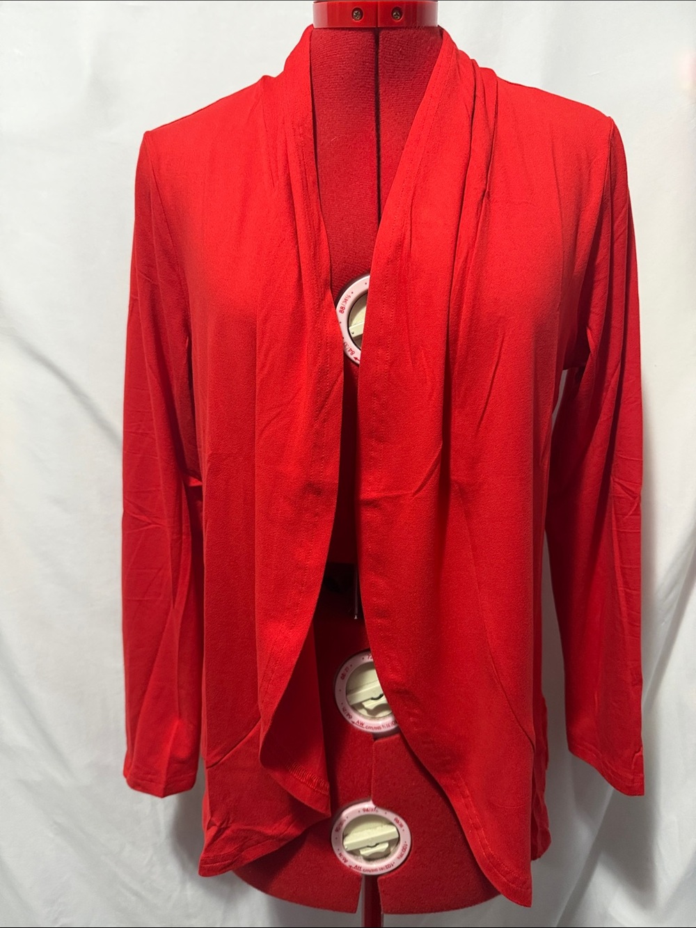 Women's Red Draped Open-Front Cardigan